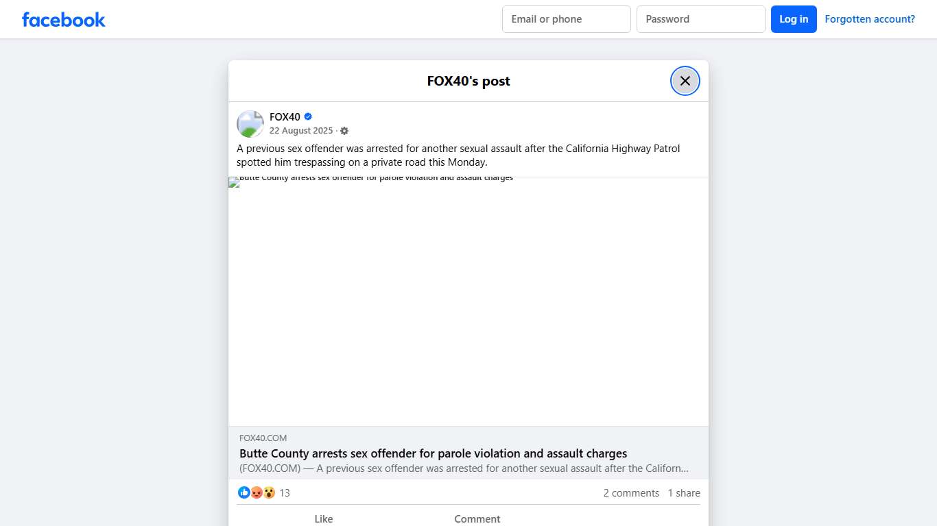 FOX40 - A previous sex offender was arrested for another... Facebook